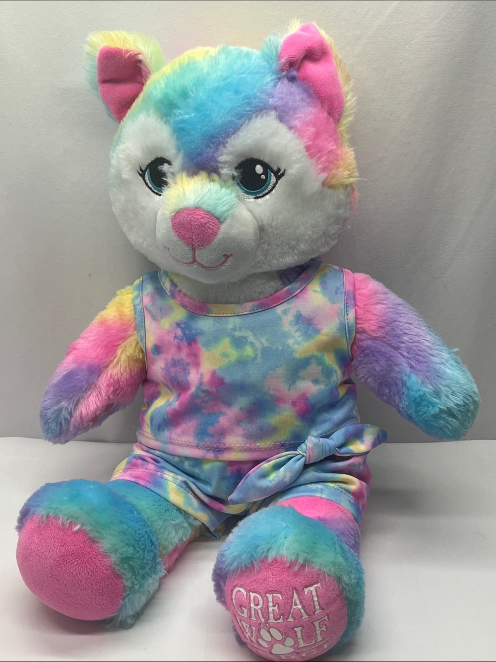Build-A-Bear Multicolor Pastel Tie-Dye Plush Wolf - Picture 6 of 7